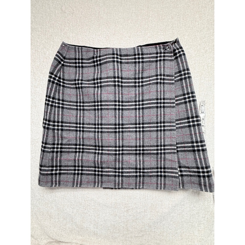 Alexandra Bartlett Gray Plaid Wool Blend Wrap Mini Skirt Size 14